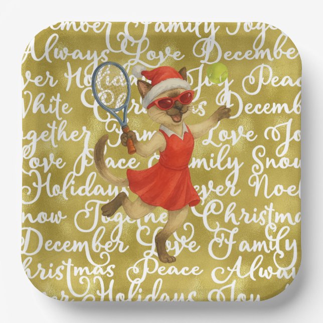 Tennis Christmas themed for Cat Lovers paper plate (Front)