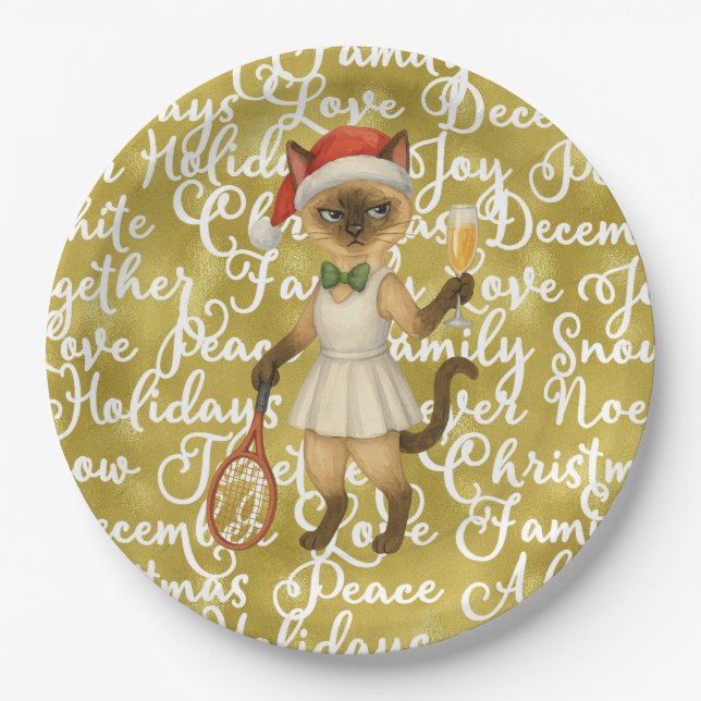 Tennis Christmas themed for Cat Lovers  Paper Plates (Front)