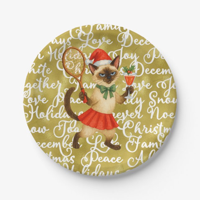 Tennis Christmas themed for Cat Lovers  Paper Plates (Front)