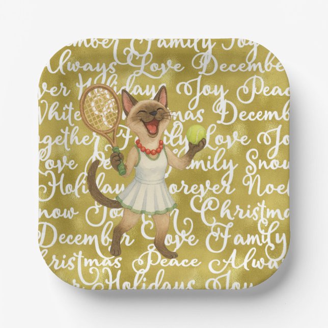 Tennis Christmas themed for Cat Lovers  Paper Plates (Front)