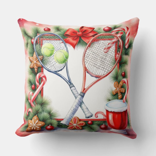 Tennis Christmas Themed for Player Throw Pillow (Front)