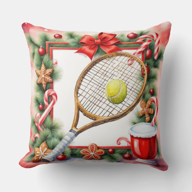 Tennis Christmas Themed for Player Throw Pillow (Front)