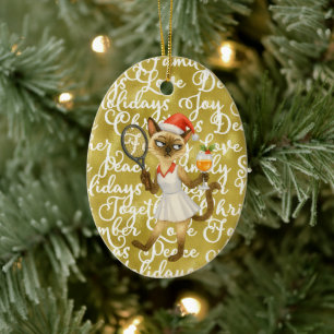 Tennis Christmas themed for player who loves cat Ceramic Ornament