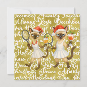 Tennis Christmas themed for player who loves cat Holiday Card