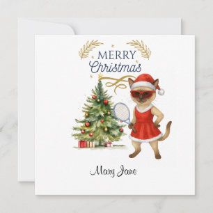 Tennis Christmas themed for player who loves cat Holiday Card