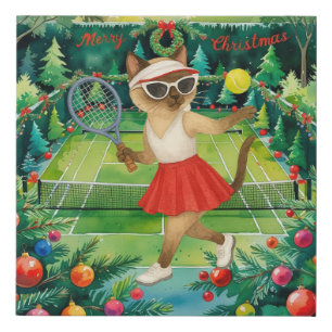 Tennis Christmas Themed for Siamese cat lovers Faux Canvas Print