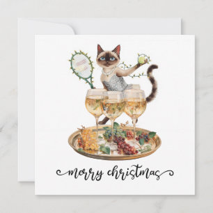 Tennis Christmas themed for Siamese Cat lovers Holiday Card