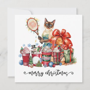 Tennis Christmas themed for Siamese Cat lovers Holiday Card