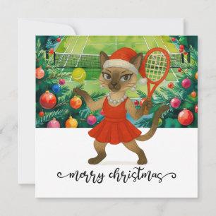 Tennis Christmas themed for Siamese Cat lovers Holiday Card