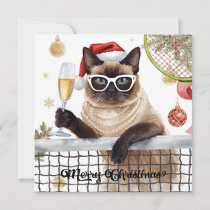 Tennis Christmas themed for Siamese Cat lovers Holiday Card