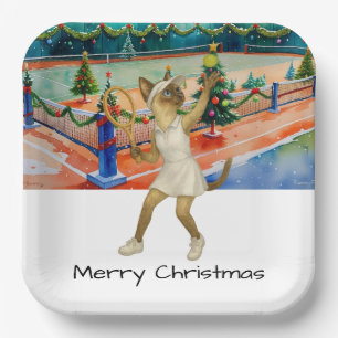 Tennis Christmas themed for Siamese Cat Lovers Paper Plates