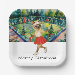 Tennis Christmas themed for Siamese Cat Lovers Paper Plates