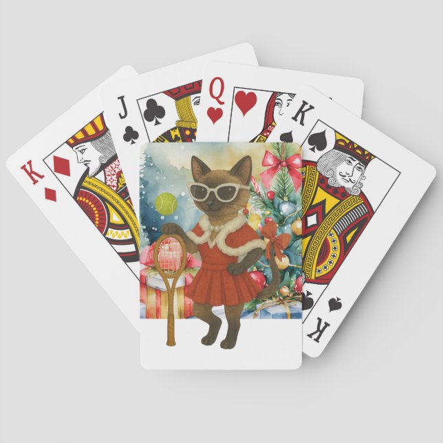 Tennis Christmas themed for Siamese Cat Lovers  Poker Cards (Back)