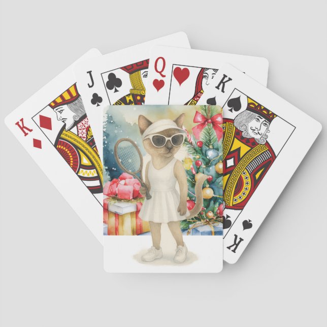 Tennis Christmas themed for Siamese Cat Lovers  Poker Cards (Back)