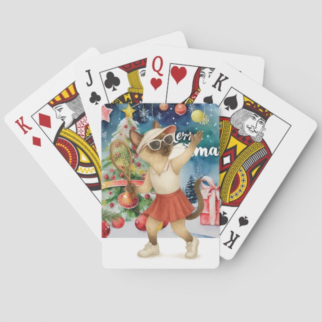 Tennis Christmas themed for Siamese Cat Lovers  Poker Cards (Back)