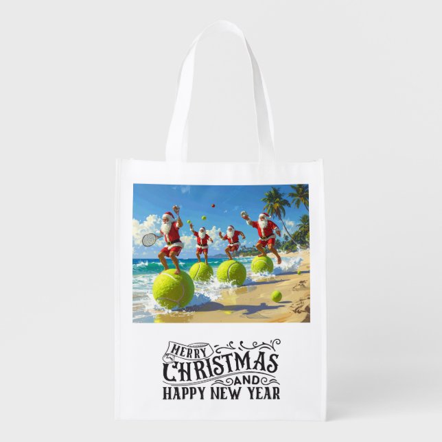 Tennis Christmas Themed  Grocery Bag (Front)