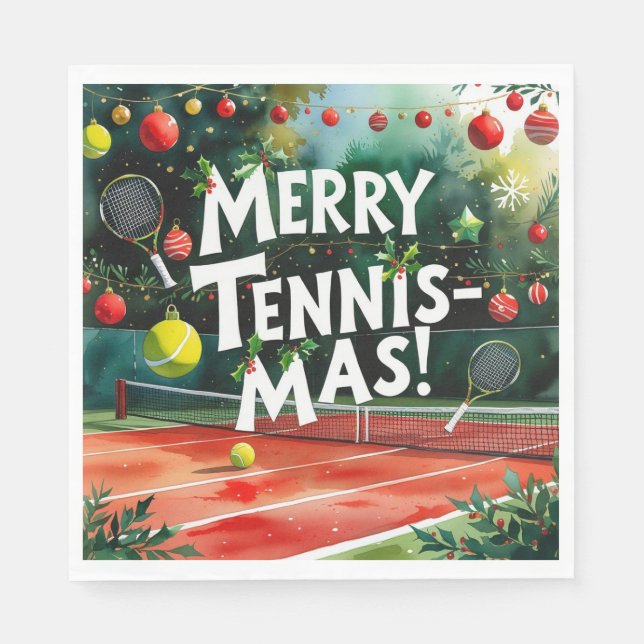 Tennis Christmas themed Merry Tennis Mas Napkins (Front)