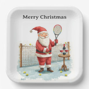 Tennis Christmas themed SANTA playing tennis Paper Plates