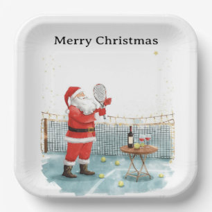 Tennis Christmas themed  SANTA  playing tennis Paper Plates