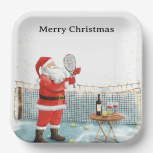 Tennis Christmas themed SANTA playing tennis Paper Plates