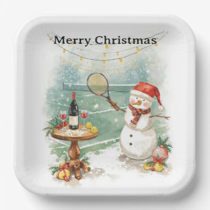 Tennis Christmas themed Snowman playing tennis Paper Plates