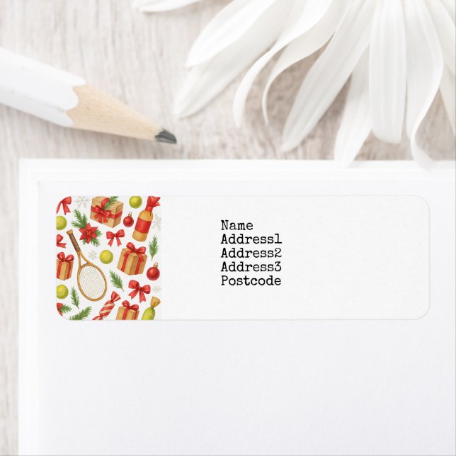 Tennis Christmas themed with gifts  Label (Insitu)