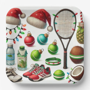 Tennis Christmas themed with racket and ball Paper Plates