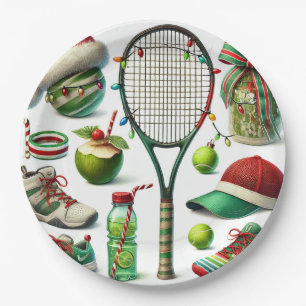Tennis Christmas themed with racket and ball Paper Plates