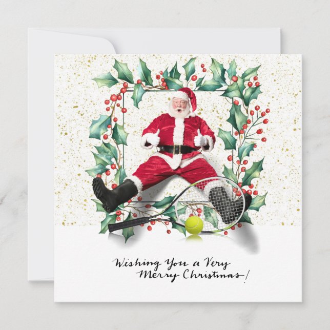 Tennis Christmas themed with Santa Claus Holiday Card (Front)