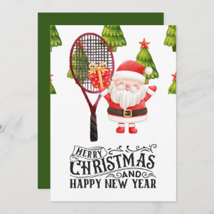 Tennis Christmas themed with Santa Claus Holiday Card