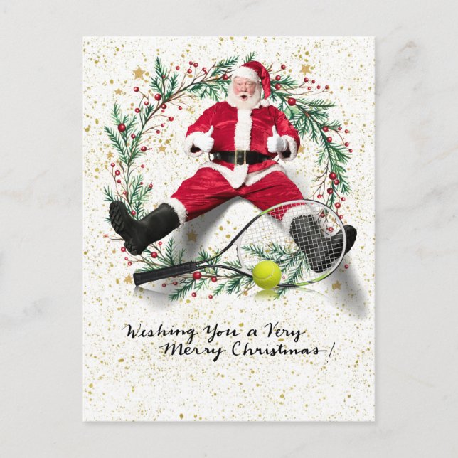 Tennis Christmas themed with Santa Claus Holiday Postcard (Front)