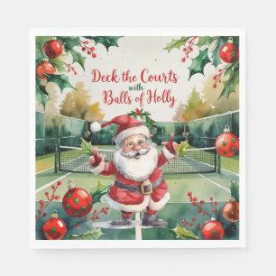 Tennis Christmas themed with Santa Claus on court Napkins