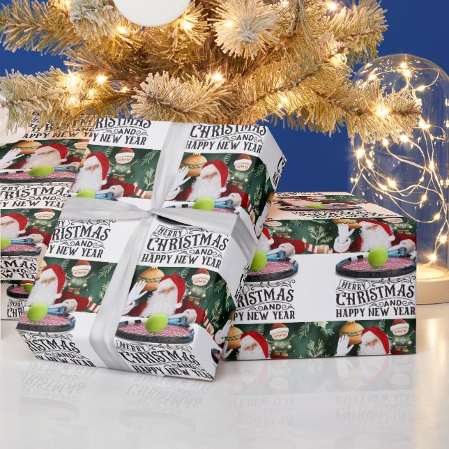 Tennis Christmas themed with Santa Claus Wrapping  Wrapping Paper (Holidays)