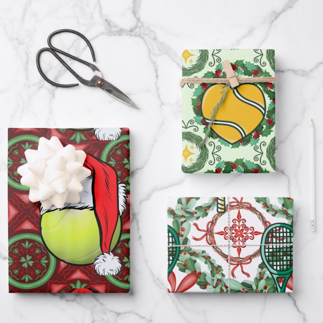 Tennis  Christmas themed  Wrapping Paper Sheets (Front)