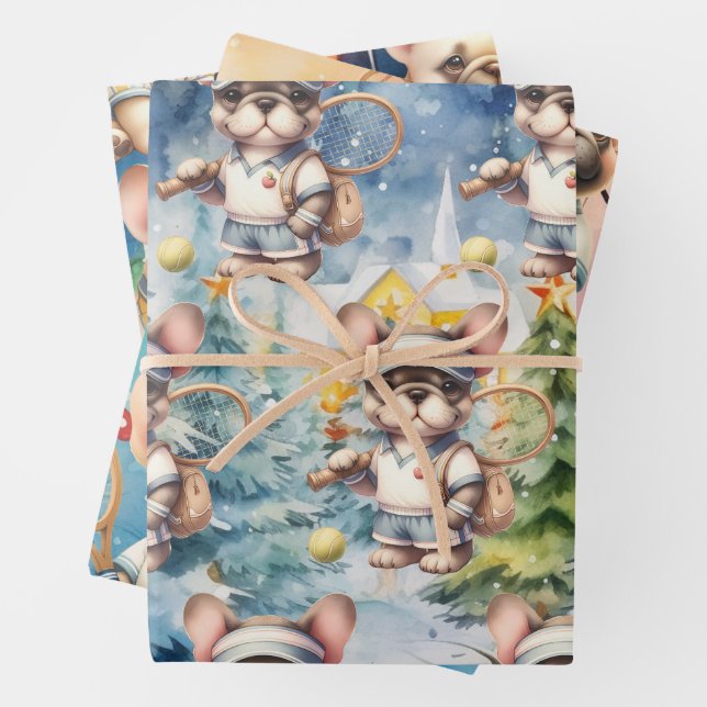 Tennis Christmas Themed  Wrapping Paper Sheets (In situ)