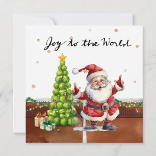 Tennis Christmas tree and Santa Claus on the court Holiday Card