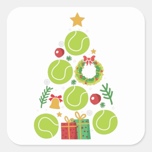 Tennis Christmas Tree  Christmas Sports Gift Square Sticker