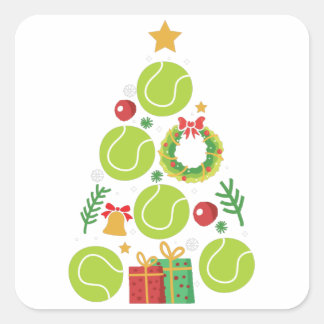Tennis Christmas Tree | Christmas Sports Gift Square Sticker