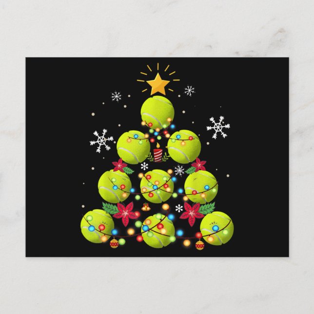 tennis christmas tree gifts announcement postcard (Front)