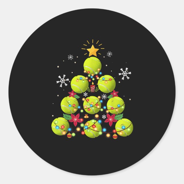 tennis christmas tree gifts classic round sticker (Front)