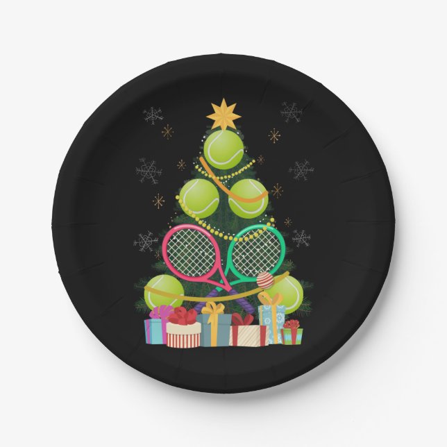 Tennis Christmas Tree Tennis Player Tennis Coach Paper Plates (Front)