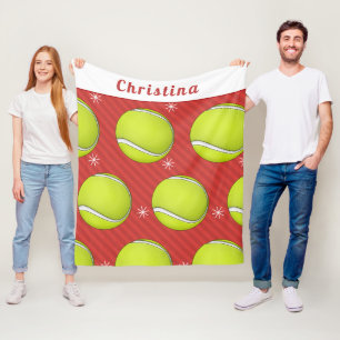 Tennis Christmas Winter Style Personalized Red  Fleece Blanket