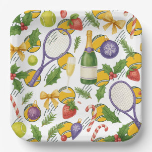 Tennis Christmas with Ball and racket Paper Plates