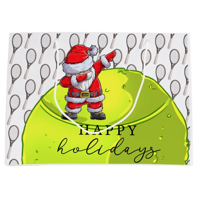 Tennis Christmas with Ball and Racket  Santa Claus Large Gift Bag (Front)