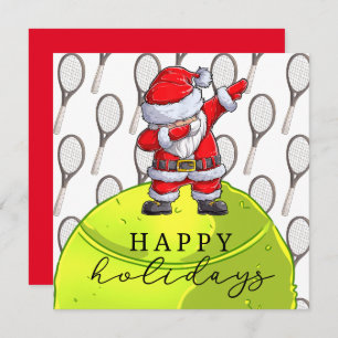 Tennis Christmas with Ball and Racket with Santa Card