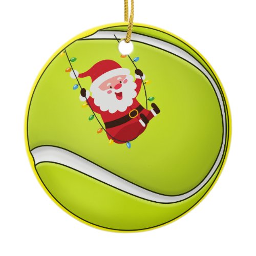 Tennis Christmas with  ball and Santa Claus Ceramic Ornament