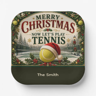 Tennis Christmas with ball Santa hat Paper Plates