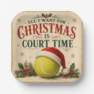 Tennis Christmas with ball santa hat Paper Plates