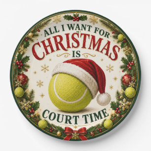 Tennis Christmas with ball santa hat Paper Plates
