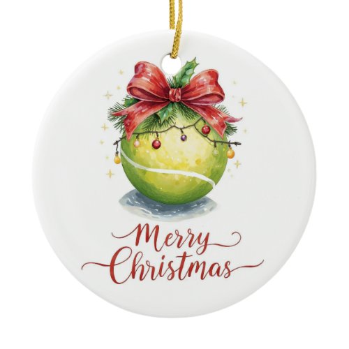 Tennis Christmas With  balls with ribbon Ceramic Ornament
